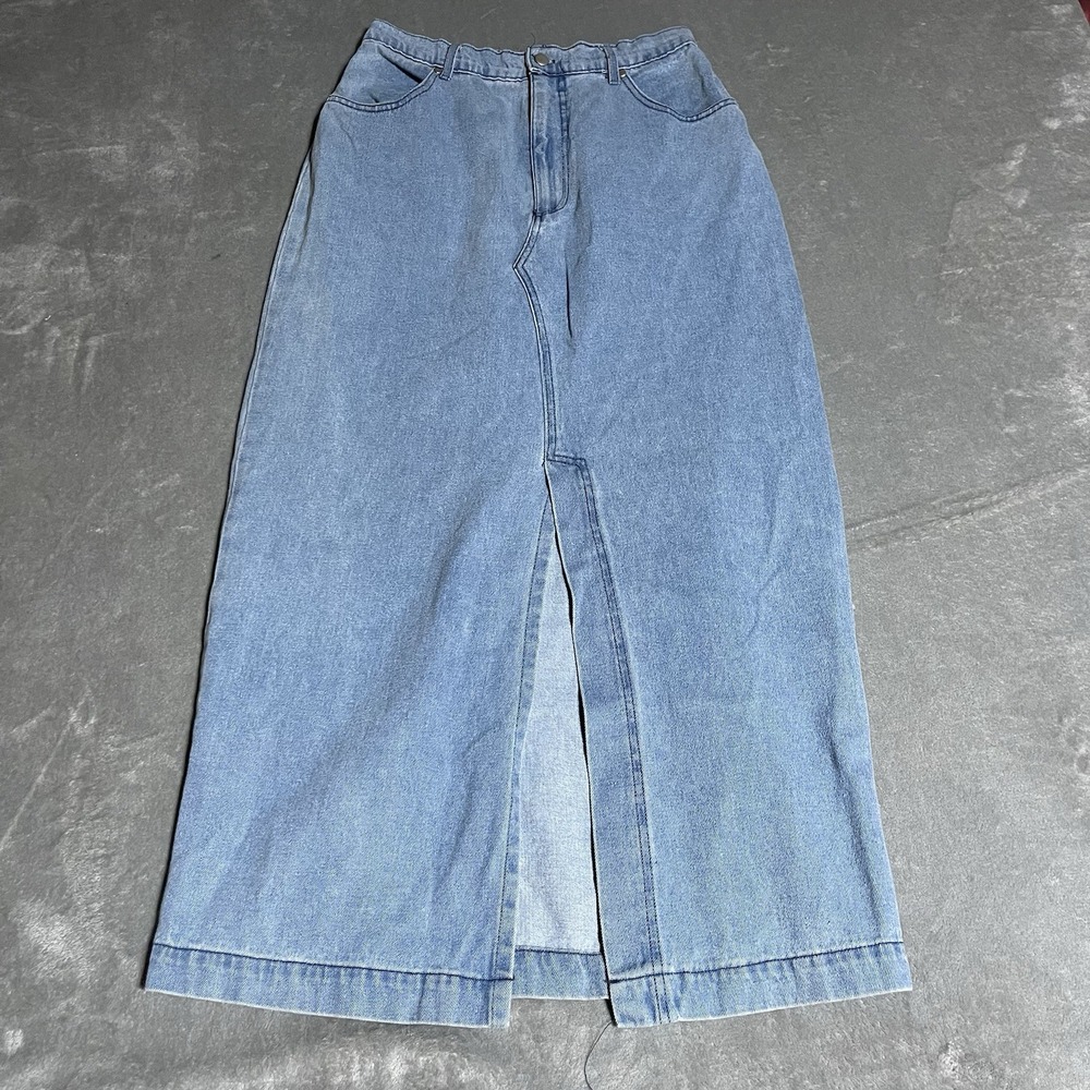 Vintage Lew Magram Denim Skirt Womens 8 Jean‎ Front Slit Modest USA Maxi